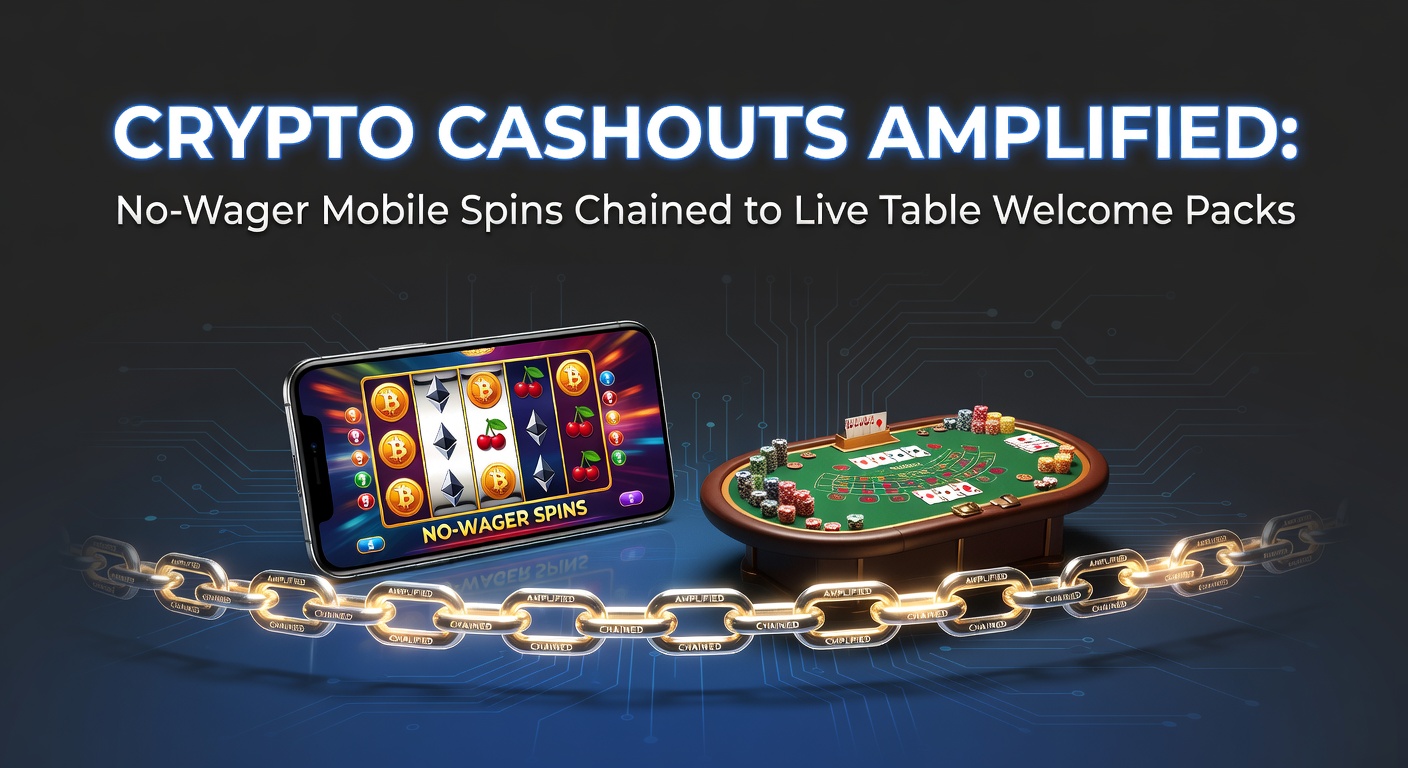 Dynamische Grafik zeigt Krypto-Transaktionen, die mit no-wager Mobile Spins und Live-Tisch-Boni verschmelzen, um schnelle Auszahlungen zu ermöglichen