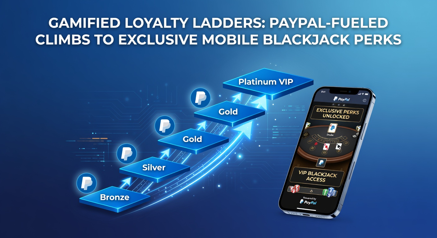 Screenshot eines mobilen Blackjack-Tisches mit VIP-Elementen, Loyalty-Leiter im Hintergrund und PayPal-Button sichtbar