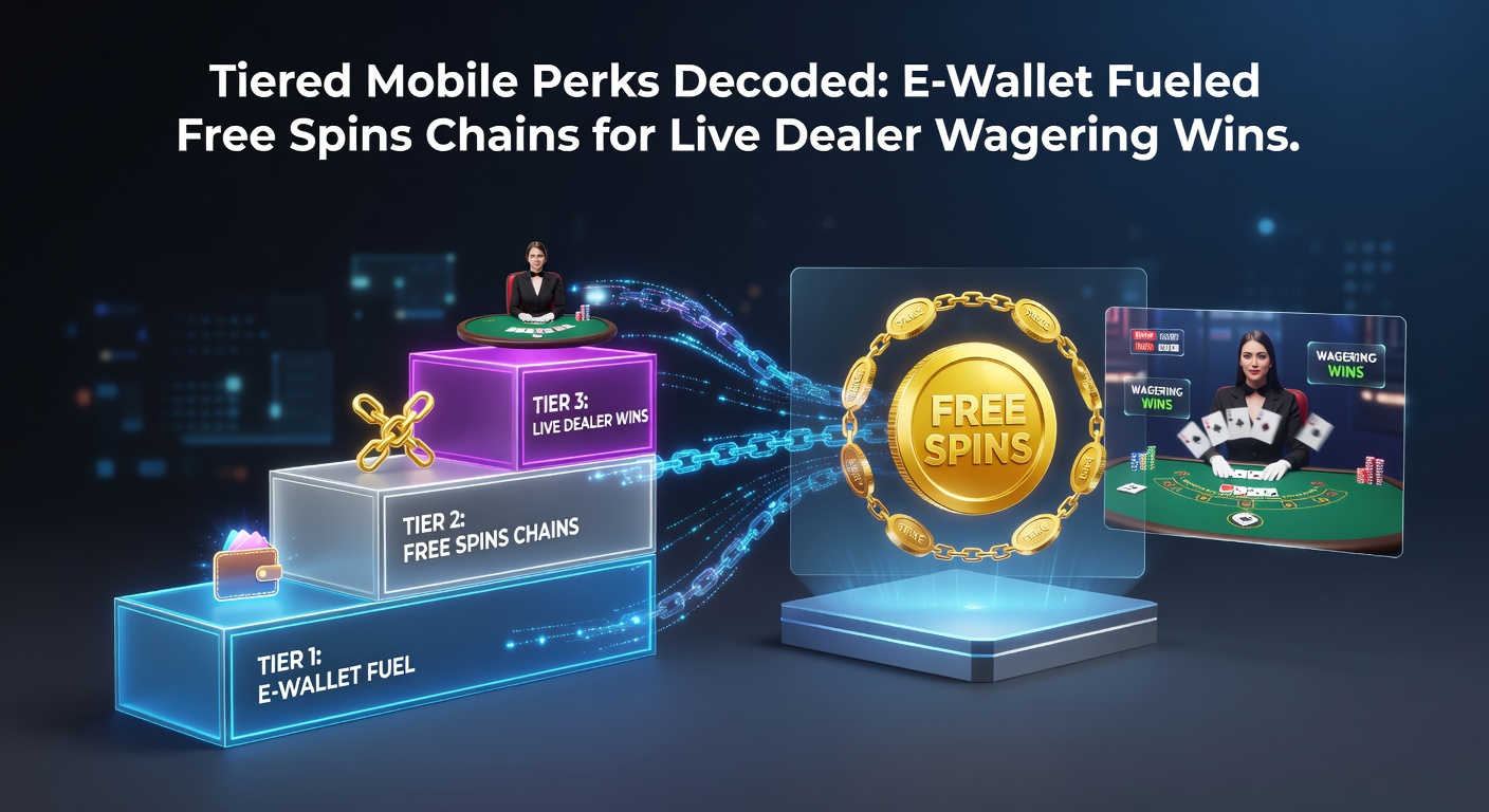 Smartphone mit E-Wallet-App und animierten Free Spins in einem Live-Dealer-Casino, das gestufte Belohnungen zeigt
